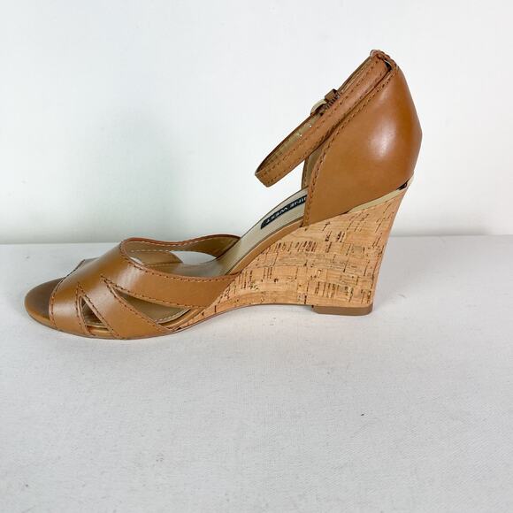 Nine West NWOB Lilly Leather Cork Wedge Comfort Sandals Brown Size 9.5 - Picture 4 of 9
